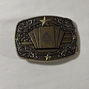 New Cowboy Western Belt Buckle Gold Tone Royal Flush Design Nice Detail